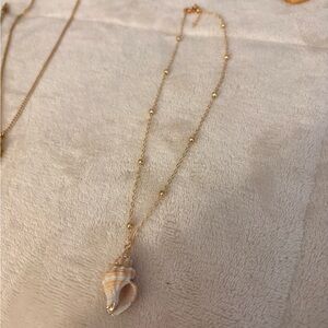 Gold Seashell Necklace | 16-18” Stainless Steel Beaded Chain | Coastal Boho